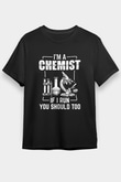 Kimya Bilimi Baskılı Unisex Siyah Tişört - Tshirt