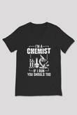 Kimya Bilimi Baskılı Unisex V Yaka Siyah Tİşört - Tshirt