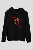 Kittie Baskılı Unisex Siyah Kapüşonlu Sweatshirt