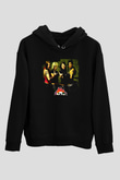 Kittie Baskılı Unisex Siyah Kapüşonlu Sweatshirt