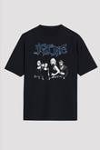 Kittie Baskılı Unisex Siyah Oversize Tişört - Tshirt