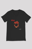 Kittie Baskılı Unisex Siyah V Yaka Tişört - Tshirt
