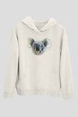 Koala Baskılı Beyaz Unisex Hoodie
