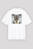 Koala Baskılı Beyaz Unisex Oversize Tişört - Tshirt