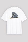 Koala Baskılı Beyaz Unisex Oversize Tişört - Tshirt