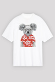 Koala Baskılı Beyaz Unisex Oversize Tişört - Tshirt