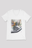 Koala Baskılı Beyaz Unisex V Yaka Tişört - Tshirt