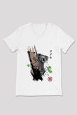 Koala Baskılı Beyaz Unisex V Yaka Tişört - Tshirt