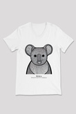 Koala Baskılı Beyaz Unisex V Yaka Tişört - Tshirt