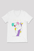 Koala Baskılı Beyaz Unisex V Yaka Tişört - Tshirt