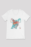 Koala Baskılı Beyaz Unisex V Yaka Tişört - Tshirt
