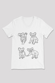 Koala Baskılı Beyaz Unisex V Yaka Tişört - Tshirt