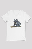 Koala Baskılı Beyaz Unisex V Yaka Tişört - Tshirt