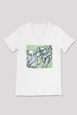 Koala Baskılı Beyaz Unisex V Yaka Tişört - Tshirt