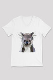 Koala Baskılı Beyaz Unisex V Yaka Tişört - Tshirt