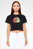 Koala Baskılı Siyah Crop Top Kadın Tişört - Tshirt