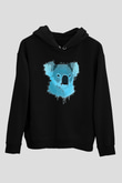 Koala Baskılı Unisex Siyah Hoodie