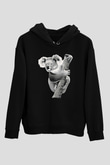 Koala Baskılı Unisex Siyah Hoodie
