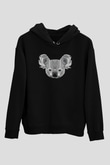 Koala Baskılı Unisex Siyah Hoodie