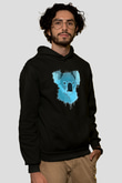 Koala Baskılı Unisex Siyah Hoodie