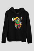 Koala Baskılı Unisex Siyah Hoodie