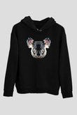 Koala Baskılı Unisex Siyah Hoodie