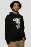 Koala Baskılı Unisex Siyah Hoodie