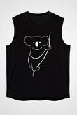 Koala Baskılı Unisex Siyah Kolsuz Tişört - Tshirt