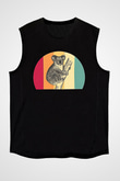 Koala Baskılı Unisex Siyah Kolsuz Tişört - Tshirt