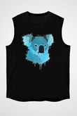 Koala Baskılı Unisex Siyah Kolsuz Tişört - Tshirt