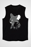 Koala Baskılı Unisex Siyah Kolsuz Tişört - Tshirt