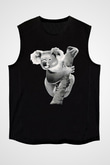 Koala Baskılı Unisex Siyah Kolsuz Tişört - Tshirt