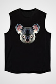 Koala Baskılı Unisex Siyah Kolsuz Tişört - Tshirt