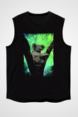 Koala Baskılı Unisex Siyah Kolsuz Tişört - Tshirt