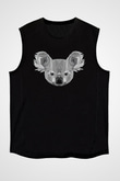Koala Baskılı Unisex Siyah Kolsuz Tişört - Tshirt