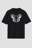 Koala Baskılı Unisex Siyah Oversize Tişört - Tshirt