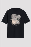 Koala Baskılı Unisex Siyah Oversize Tişört - Tshirt