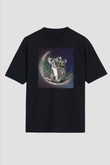 Koala Baskılı Unisex Siyah Oversize Tişört - Tshirt
