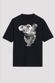 Koala Baskılı Unisex Siyah Oversize Tişört - Tshirt