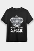 Koala Baskılı Unisex Siyah Tişört - Tshirt