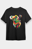 Koala Baskılı Unisex Siyah Tişört - Tshirt
