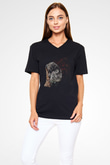 Koala Baskılı Unisex Siyah V Yaka Tişört - Tshirt