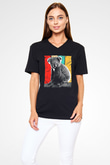 Koala Baskılı Unisex Siyah V Yaka Tişört - Tshirt