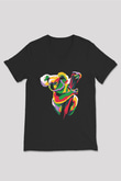 Koala Baskılı Unisex Siyah V Yaka Tişört - Tshirt