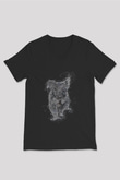 Koala Baskılı Unisex Siyah V Yaka Tişört - Tshirt