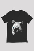 Koala Baskılı Unisex Siyah V Yaka Tişört - Tshirt