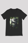 Koala Baskılı Unisex Siyah V Yaka Tişört - Tshirt