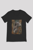Koala Baskılı Unisex Siyah V Yaka Tişört - Tshirt