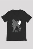 Koala Baskılı Unisex Siyah V Yaka Tişört - Tshirt