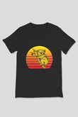 Koala Baskılı Unisex Siyah V Yaka Tişört - Tshirt